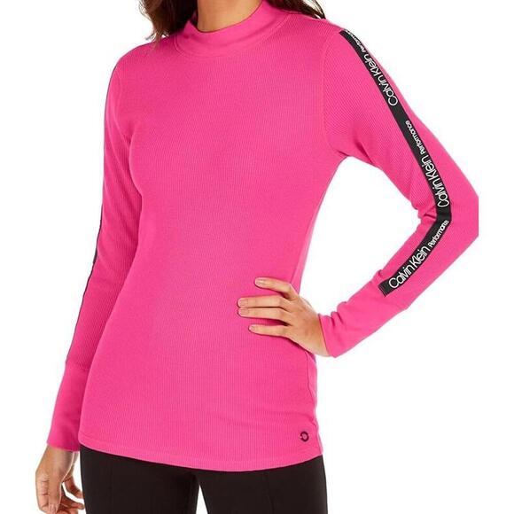 Calvin Klein Tops - Calvin Klein Women's Logo Stripe Mock Neck T-Shirt Pink sz. XS